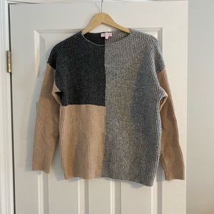 Pink Lily Neutral Color-block Sweater